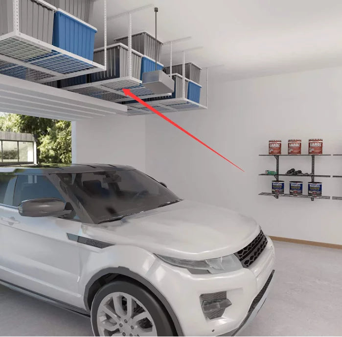Kojem 3x6 Overhead Garage Storage Adjustable Ceiling Storage Rack, 72" Length x 36" Width x 40" Height, White