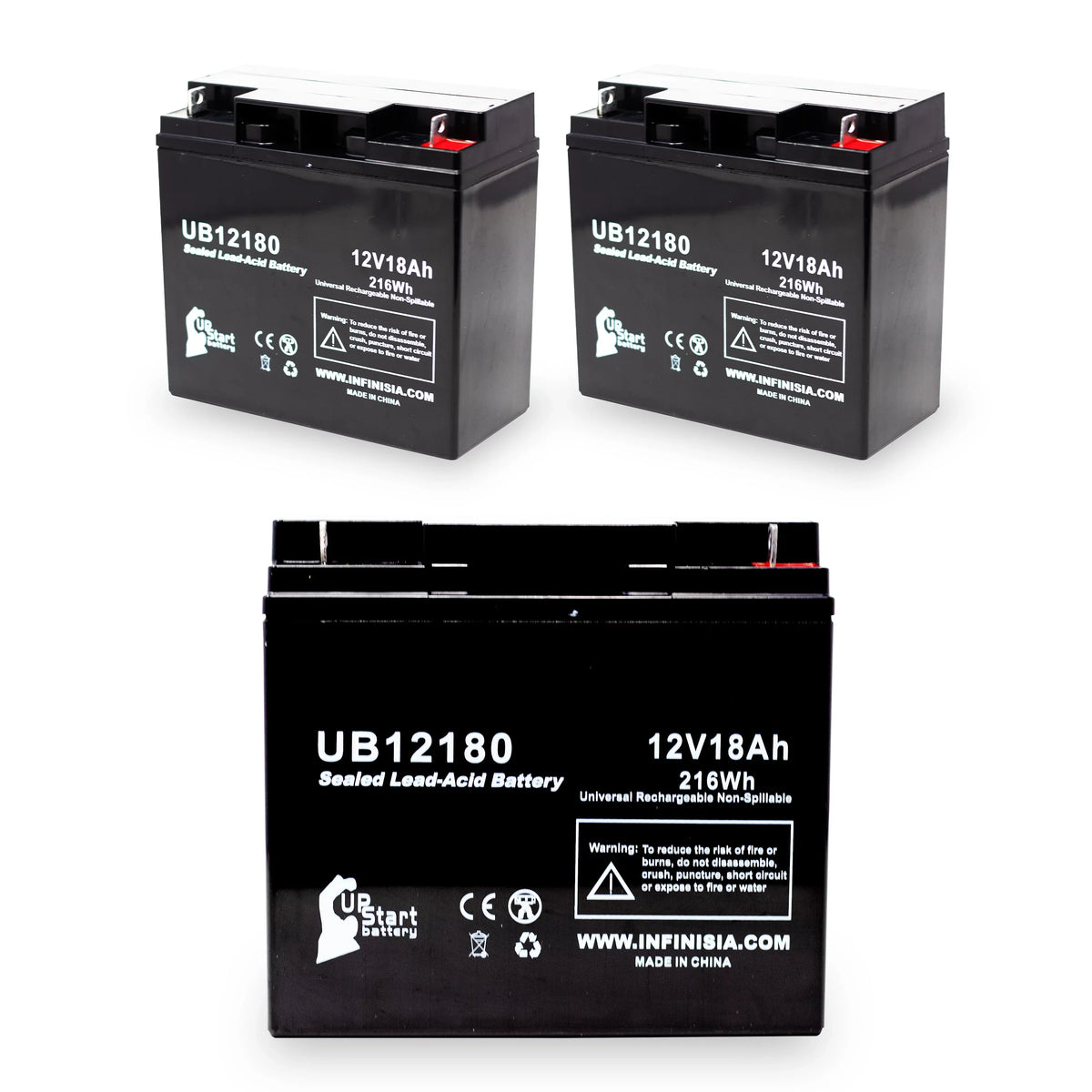 3x Pack - matching DATASCOPE 14600003401 Battery - Replacement UB12180 Universal Sealed Lead Acid Battery (12V, 18Ah, 18000mAh, T4 Terminal, AGM, SLA)