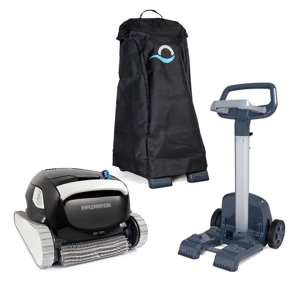 Dolphin Explorer E30 Automatic Robotic Pool Cleaner with Universal Caddy and Classic Caddy wrap, Ideal for In-Ground Swimming Pools up to 50 Feet