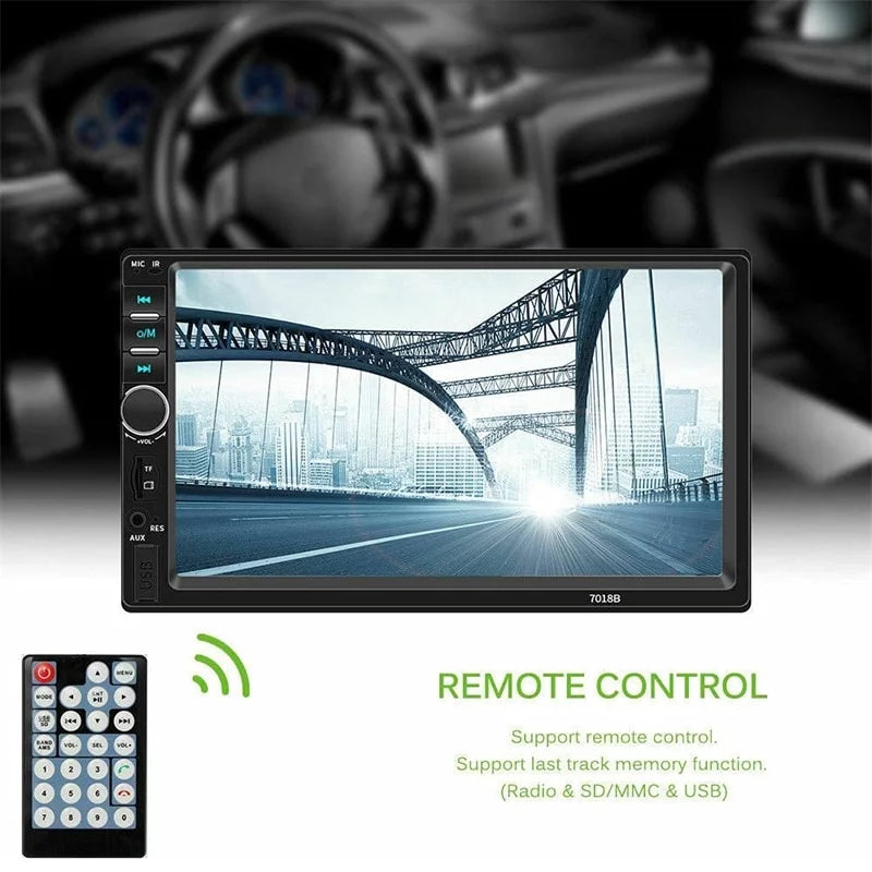 Car Radio Double Din Car Stereo 7" LCD Touch Screen in-Dash Head Unit with Bluetooth Support Mirror Link/DVR/USB/FM/SD/MIC MP3 +Rear View Camera& Remote Control