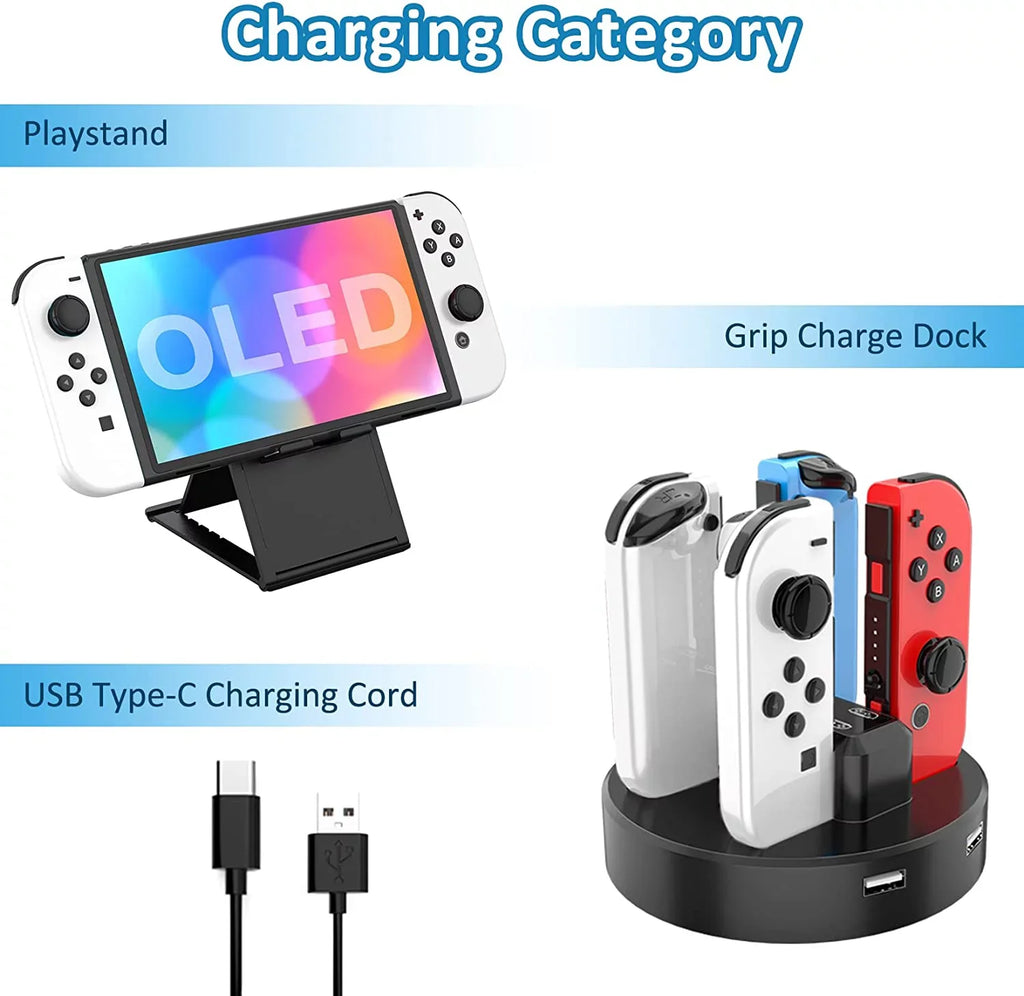 HEYSTOP Switch OLED Accessories for Nintendo Switch OLED Case Bundle,27 in 1 Carry Case for Switch OLED with Protective protector,Grip wrap,Screen Protector,Game Cards Case,Grip Charge Dock, Black