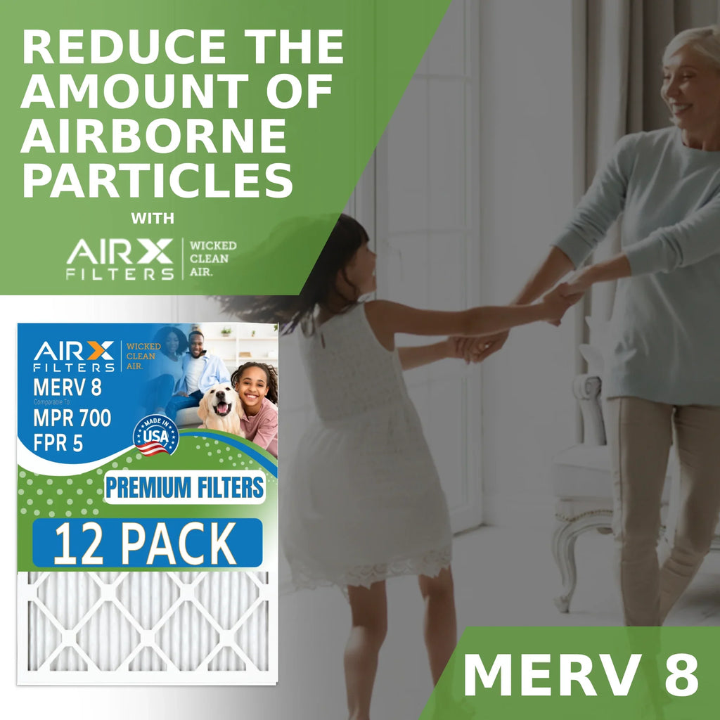 16x20x1 Air Filter MERV 8 Rating, 12 Pack of Furnace Filters Comparable to MPR 700 & FPR 5 - Made in USA by AIRX FILTERS WICKED CLEAN AIR.