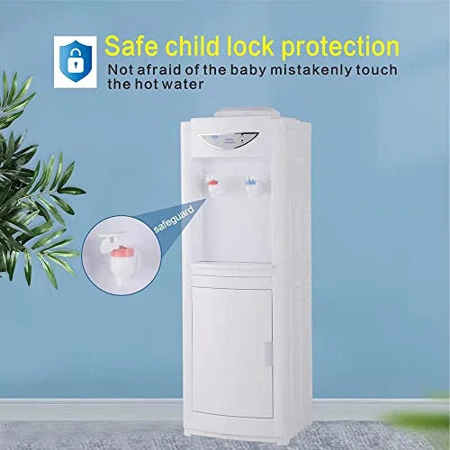 Hot & Cold Top Loading aqua Dispenser,5 Gallons moisture Coolers with Child Safety Lock Removable Drip Tray & Storage Cabinet,moisture Cooler Dispenser for Home,Office(White)