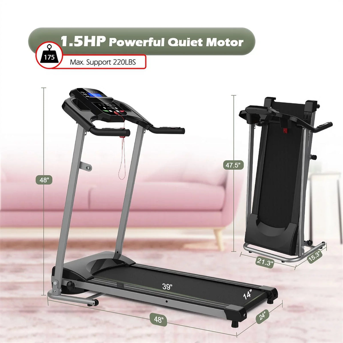CRO Decor Folding Treadmill for Small Apartment Electric Motorized Space Save