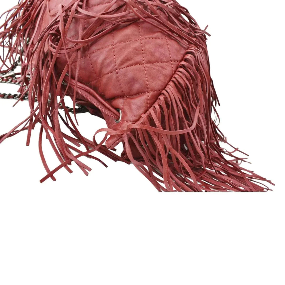 Pre-Loved CHANEL Paris Dallas Drawstring Fringe Leather Shoulder Bag Red