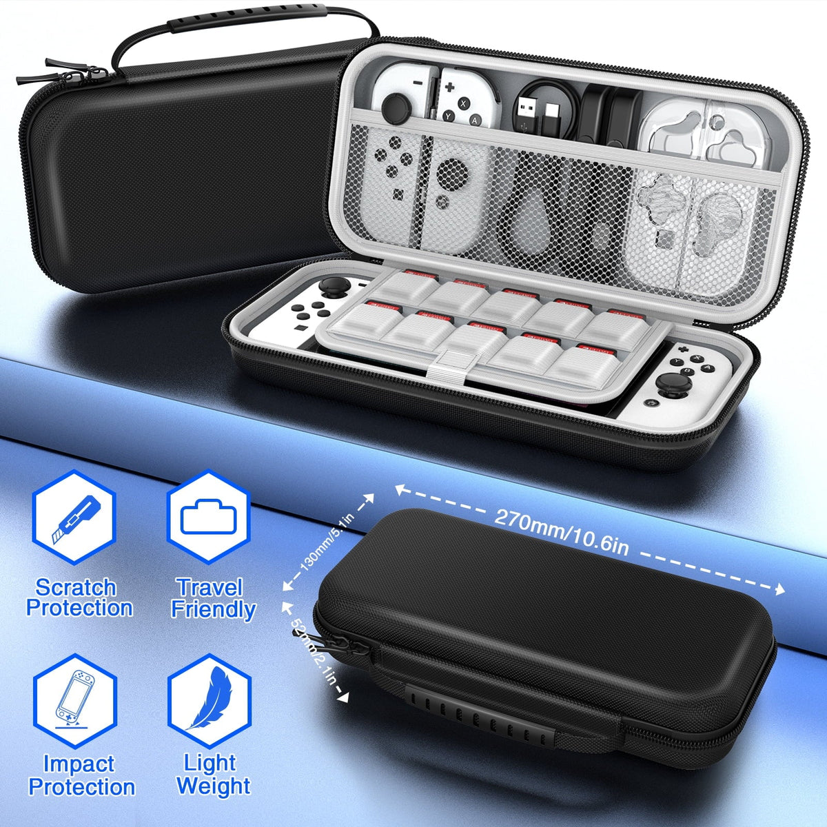 HEYSTOP Switch OLED Accessories for Nintendo Switch OLED Case Bundle,27 in 1 Carry Case for Switch OLED with Protective protector,Grip wrap,Screen Protector,Game Cards Case,Grip Charge Dock, Black