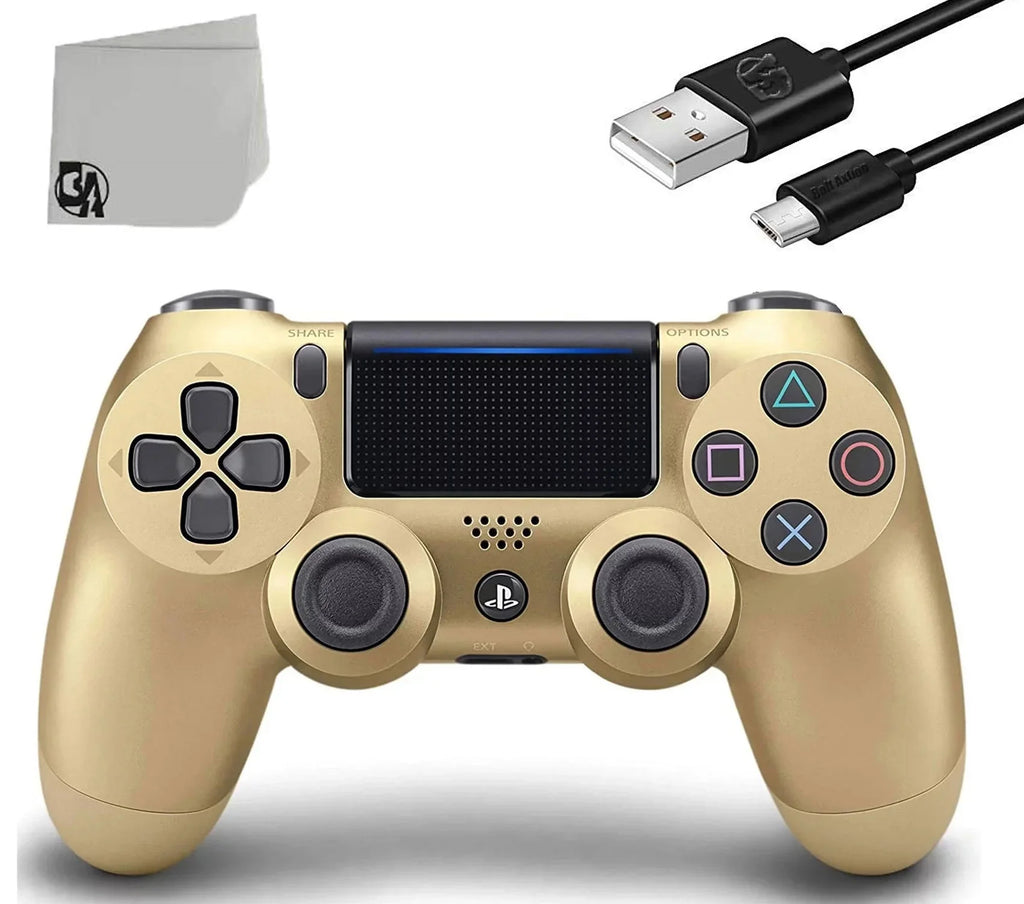 Gold DualShock PlayStation 4 Wireless Controller Bundle - With Charging Cable Like New with BOLT AXTION