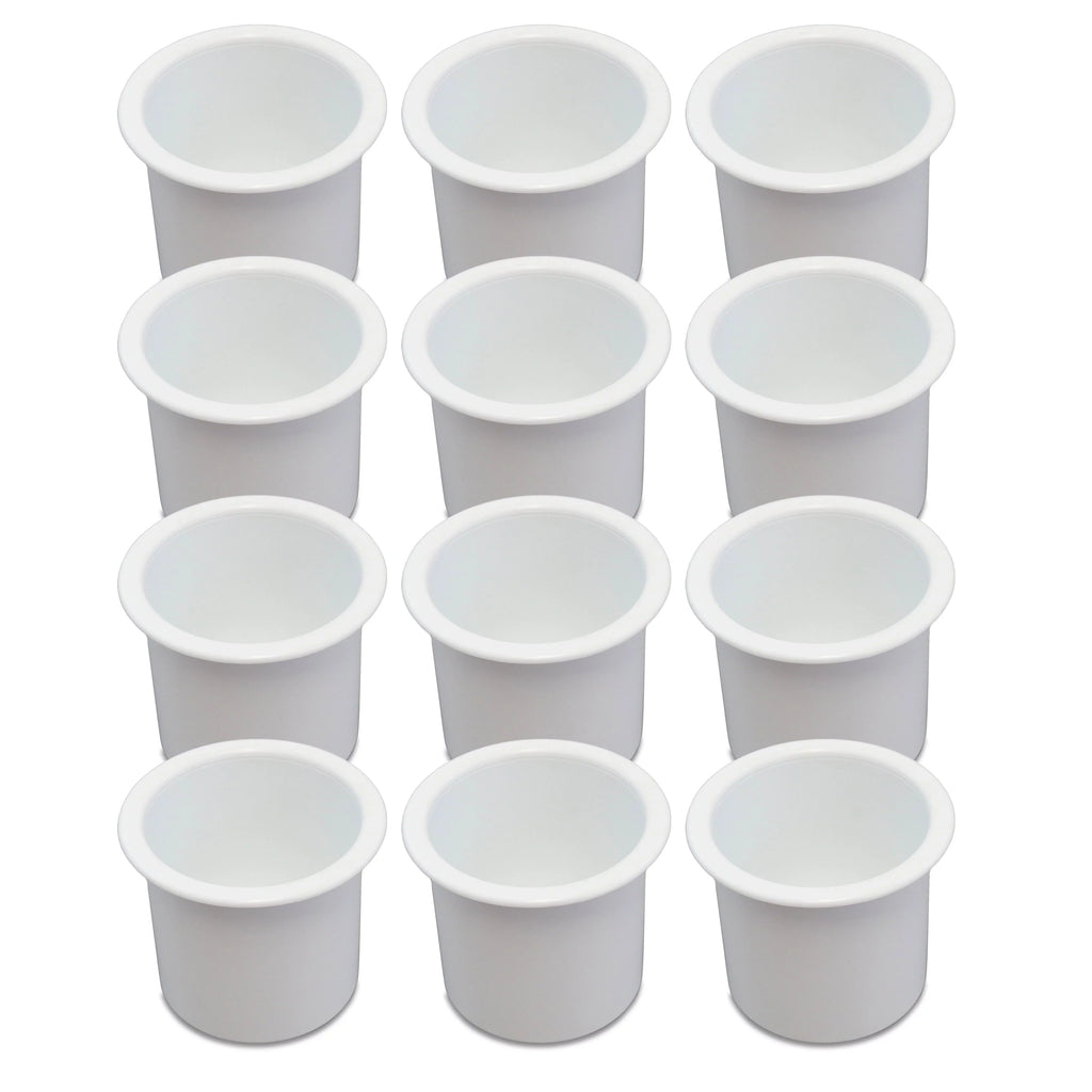 12 Cup Holder Plastic Pocket Recessed Drop In Insert Universal for craft RV Car Truck Sofa Game Table Marine Pontoon Motorhome Camper White