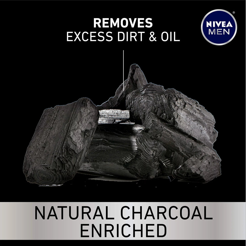 Nivea Men Deep Cleansing Beard And Face Wash, Enriched With Natural Charcoal, 3 Pack Of 3.3 Fl Oz Tubes