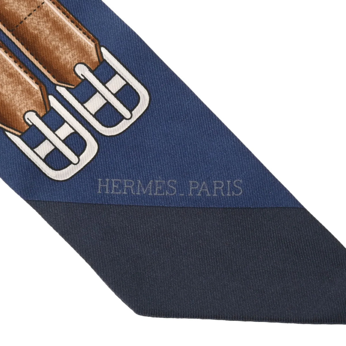 Pre-Owned HERMES Twilly JUMPING Mario/Gold/Blanc Women's 100% Silk Scarf Muffler (Fair)