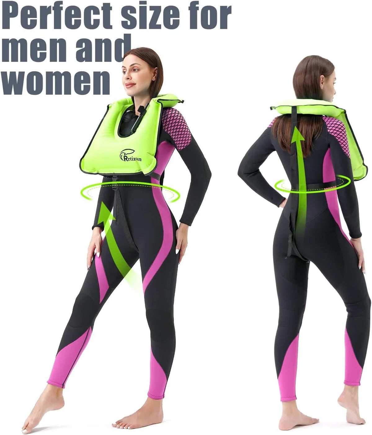 Rrtizan Snorkel Vest, Adults Portable Inflatable Swim Vest Jackets for Snorkeling Swimming Diving Safety