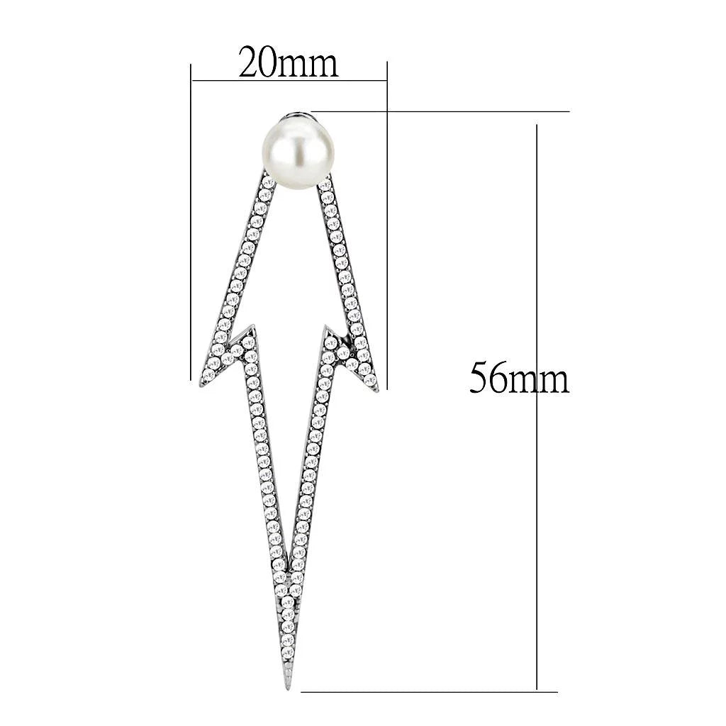 DA299 - High polished (no plating) Stainless Steel Earrings with Synthetic in White