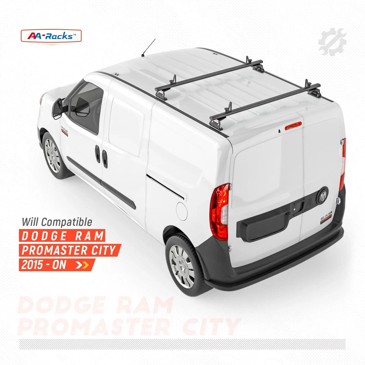 AA-Racks Model AX312-PR RAM ProMaster City 2015-On Aluminum 2 Bar (50") Van Roof Rack System w/ Ladder Stopper Black