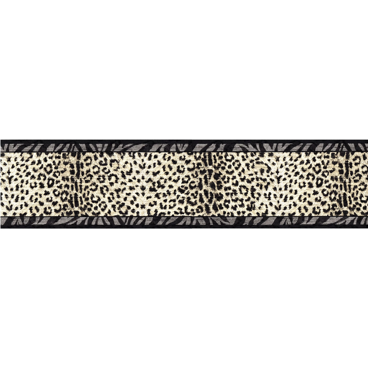 Trimz Animal Prints Wallpaper Border - Leopard Prints, Tiger Prints, Black, Gray, 15' L x 7" W