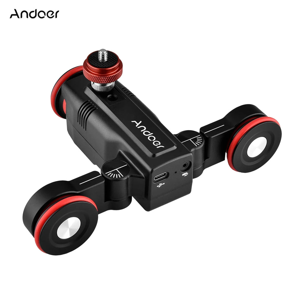 Andoer Video Dolly,Adjustable Speed 3-Wheels Motorized Slider L5i  Dolly 3-Wheels Motorized Car Mobile APP Video Auto Dolly Auto Dolly 3-Wheels Slider Dolly Car APP Time-Lapse Line Wireless dsfen
