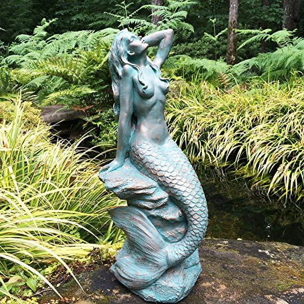 Giant Sitting On Coastal Rock Beach Nautical Garden Statue In Bronze Finish Pool Patio Lawn Statue. 28 In