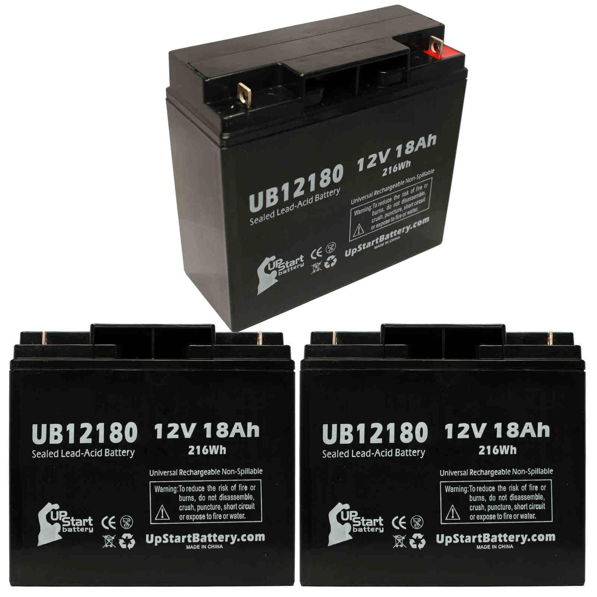 3x Pack - matching DATASCOPE 14600003401 Battery - Replacement UB12180 Universal Sealed Lead Acid Battery (12V, 18Ah, 18000mAh, T4 Terminal, AGM, SLA)