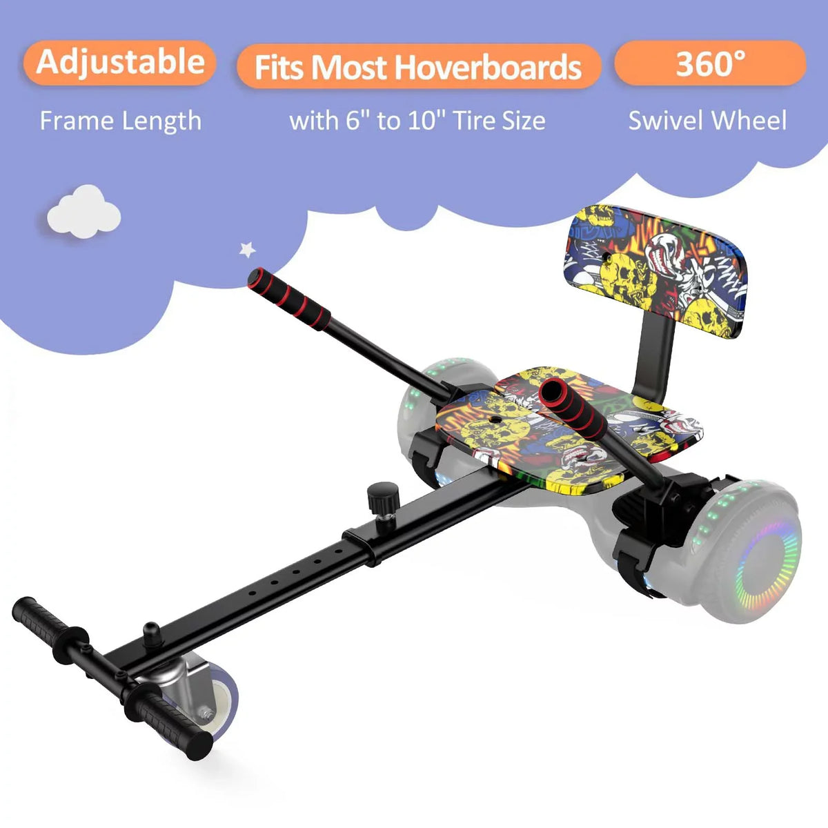 Hoverboard Seat Attachment, Adjustable Hoverboards Accessories, matching with 6.5"/ 8"/ 10" Hoverboards for Kids, Graffiti