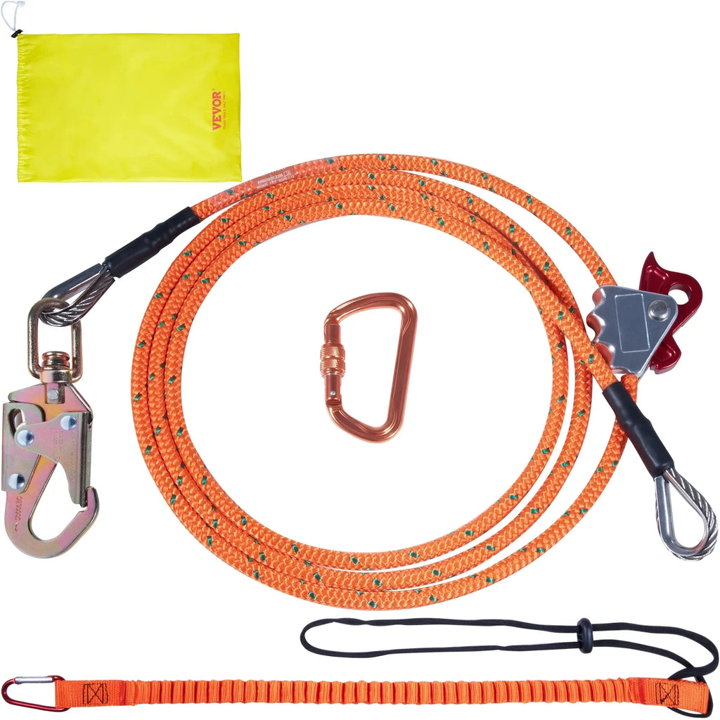 BENTISM Steel Core flipline, 1/2" x 8' Arborist Flipline, Flip Line for Tree Climbing with Alloy Steel Snap Hook, Aluminum Alloy Carabiner and Extra Tool Lanyard, for Arborist, Tree Climbers