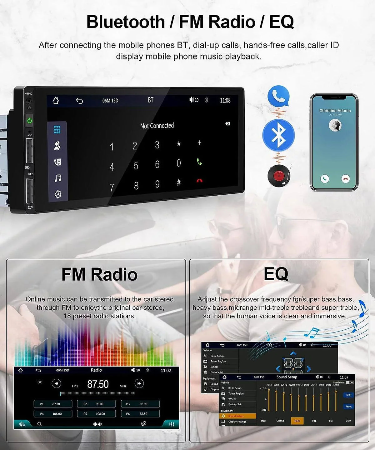 Podofo Single 1 Din 6.86'' HD Touchscreen Car Stereo Radio Wireless Carplay Android Auto Mirror Link Car MP5 Multimedia Player Bluetooth FM Receiver Audio USB,with Mic&Backup Camera