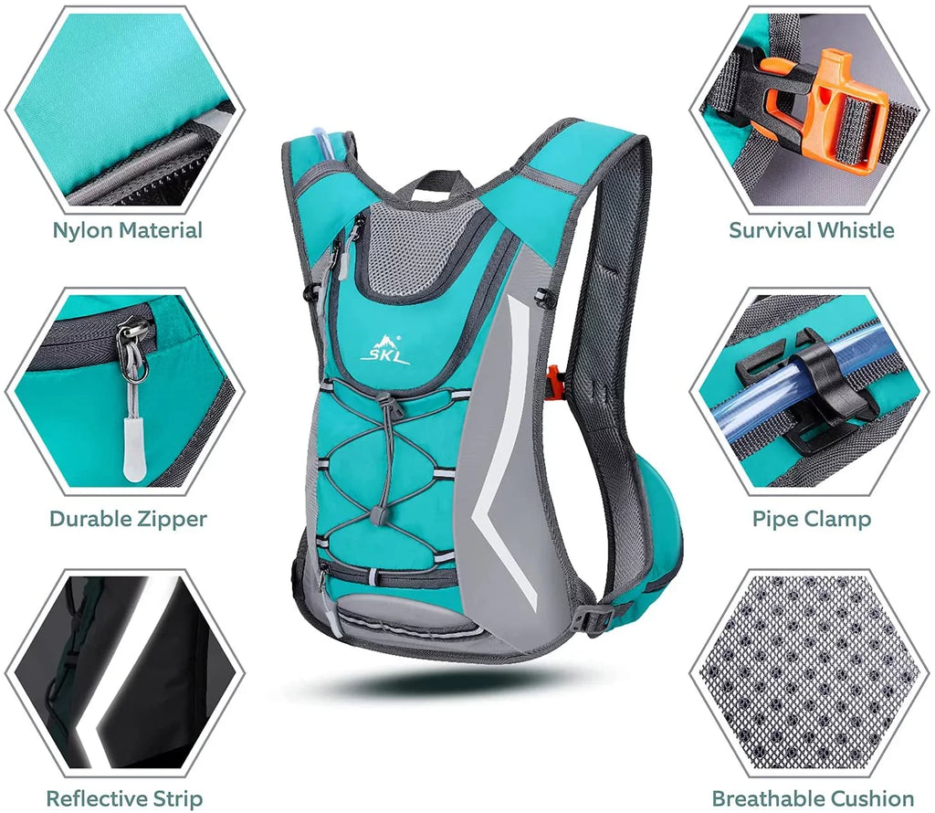 SKL Hydration Pack Hydration Backpack Vest with moisture Bladder 2L, Daypack Insulated Adjustable moisture Backpack Lightweight Fits Men Women for Running Cycling Biking Hiking Climbing,Green