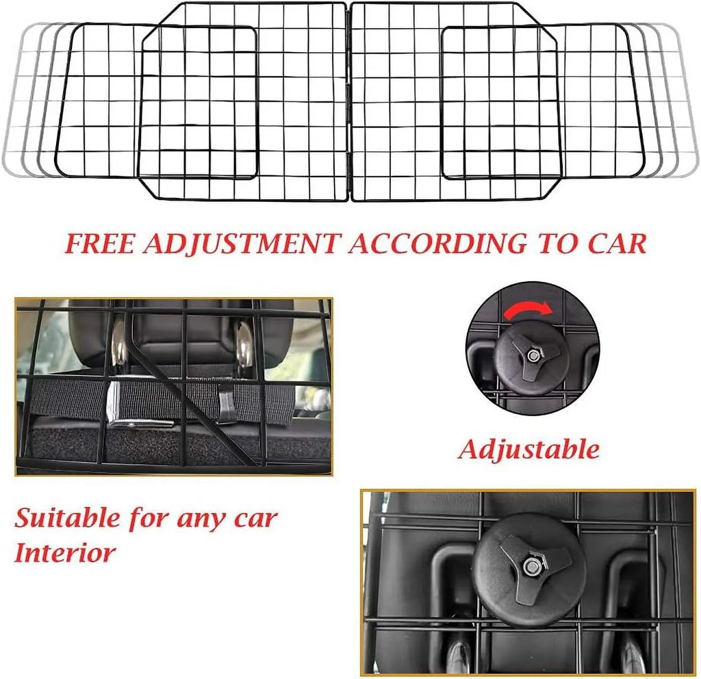 Dog Car Barriers—Heavy Duty Adjustable Wire Pet Cars Barrier with Front Seat Mesh in Black—Safety Travel Dividers Fence for Vehicles, SUV, Cars
