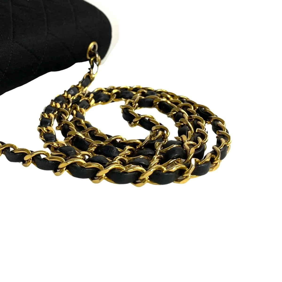 Pre-Owned CHANEL Matelasse Cotton Lambskin Turnlock Full Flap Chain Shoulder Bag Black 73960 (Good)