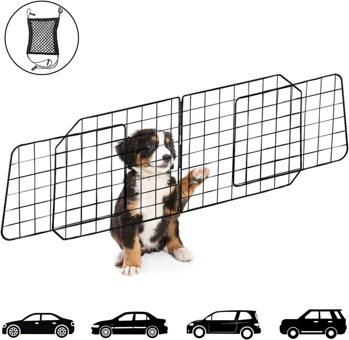 Dog Car Barriers—Heavy Duty Adjustable Wire Pet Cars Barrier with Front Seat Mesh in Black—Safety Travel Dividers Fence for Vehicles, SUV, Cars