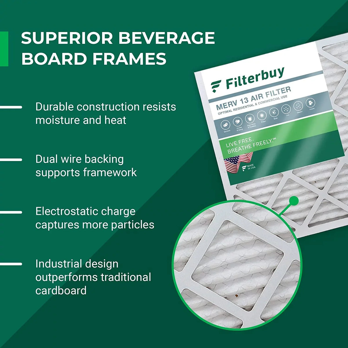 Filterbuy 14x18x1 MERV 13 Pleated HVAC AC Furnace Air Filters (5-Pack)