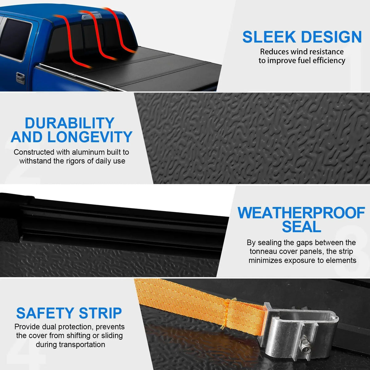 5.7Ft Hard Tri-Fold Pickup Truck Bed Tonneau shield matching with 2009-2023 Fleetside Dodge Ram 1500