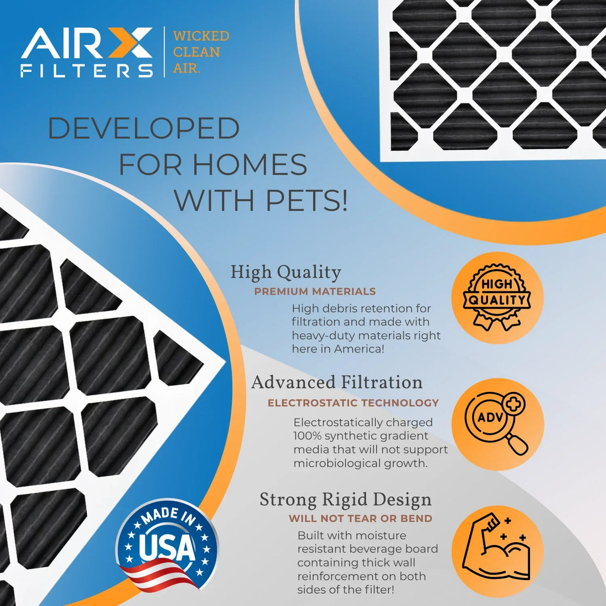 6 Pack. 20x25x2 Air Filter Odor Eliminator Carbon Filter MERV 8 Comparable to MPR 700 & FPR 5 AC HVAC Premium USA Made 20x25x2 Furnace Filters by AIRX FILTERS WICKED CLEAN AIR