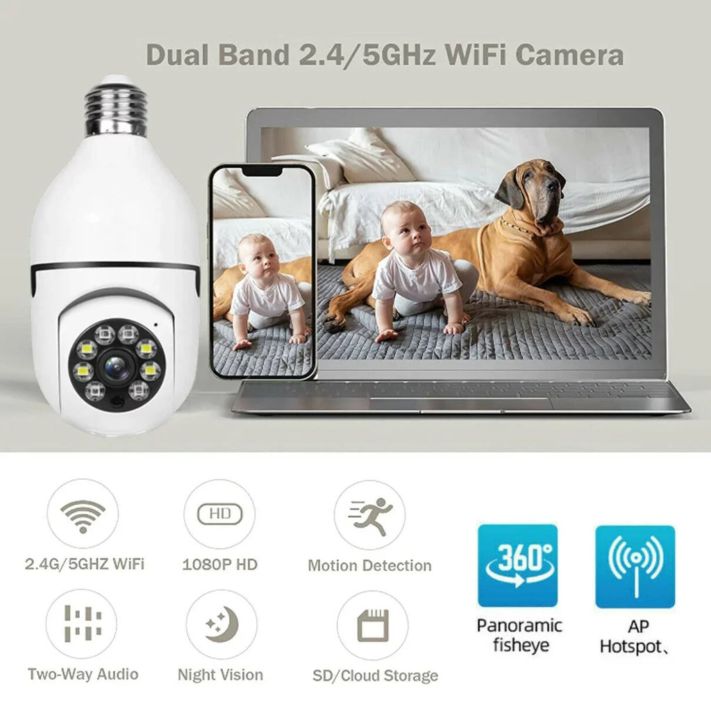 IZENGATE 2Pack E27 Socket Light Bulb Camera Wireless Wi-Fi 2.4Ghz &5Ghz 360° Motion Detector Surveillance Camera Two Way Talk/Night Vision/Light Bulb Camera
