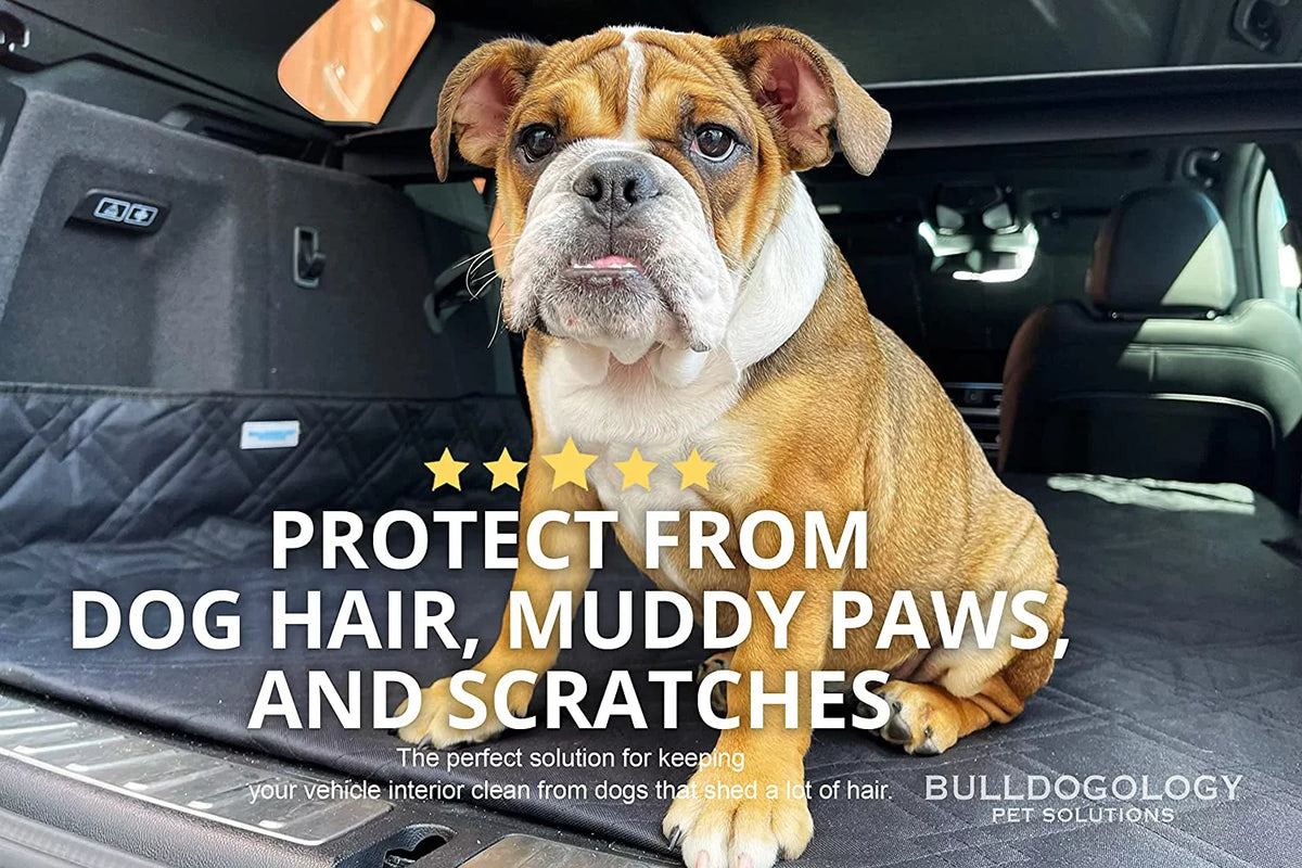 Bulldogology SUV Cargo Liner for Dogs - Heavy Duty Pet Trunk Cargo wrap - Dog Car Seat wrap Waterproof Nonslip - Dog Hair, Muddy Paws, Scratches wrap Protector for Cars Vans SUVs (X-Large, Grey)