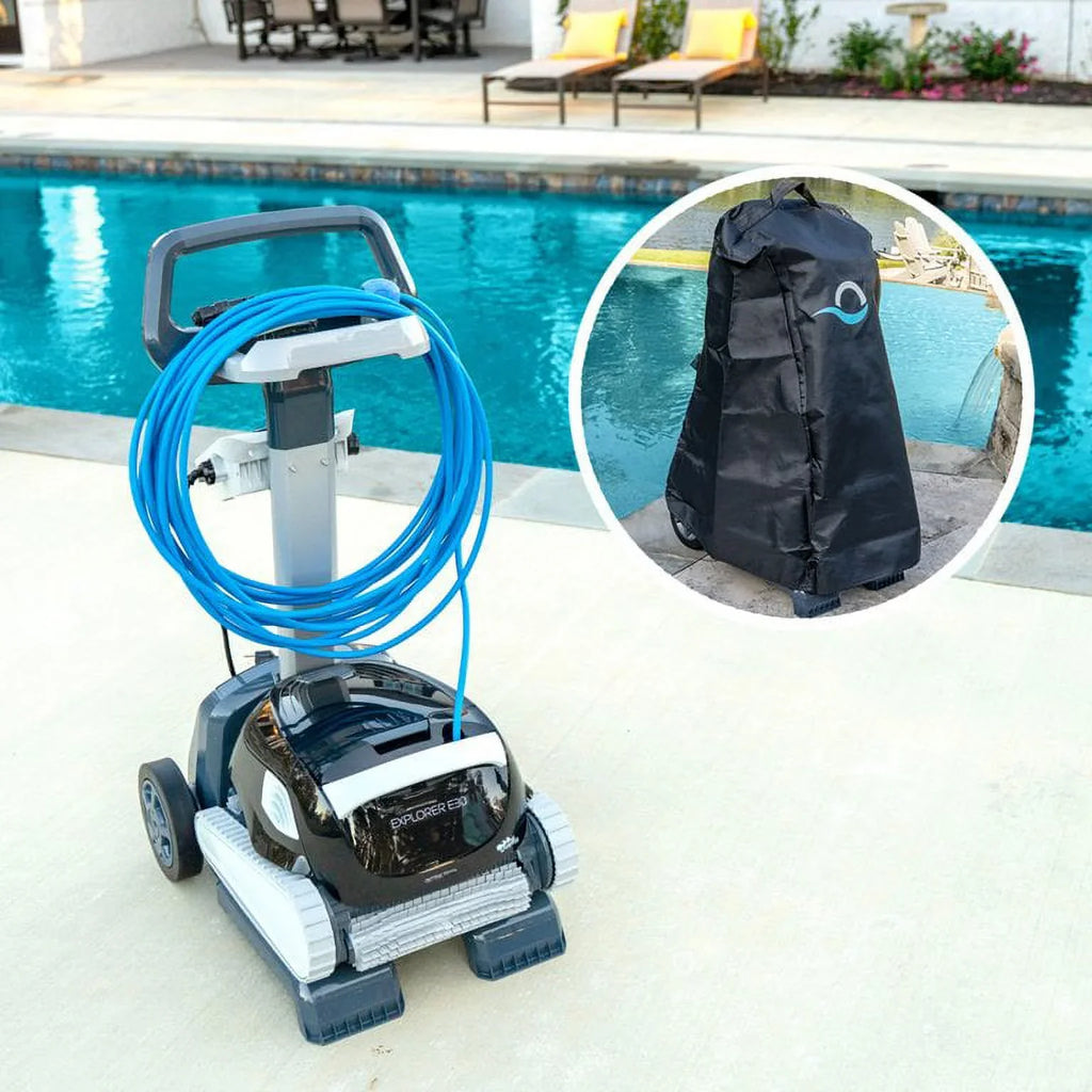 Dolphin Explorer E30 Automatic Robotic Pool Cleaner with Universal Caddy and Classic Caddy wrap, Ideal for In-Ground Swimming Pools up to 50 Feet