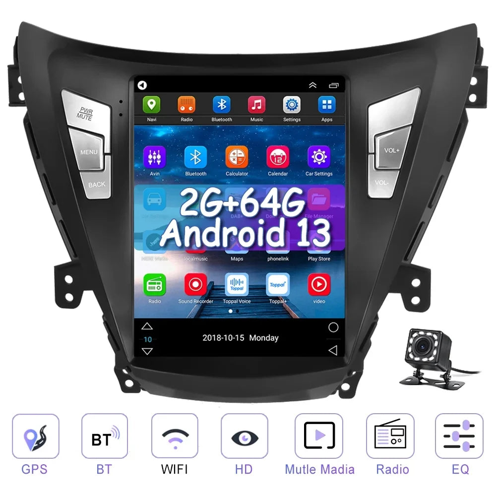 Podofo 2G+64G for Hyundai Elantra 2011 2012 2013 Android 9.7'' Touchscreen Car Stereo Radio Bluetooth FM Mirror Link GPS WIFI USB, with Backup Camera