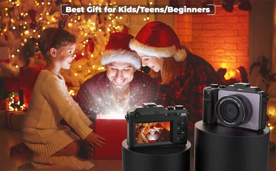 OIEXI 48MP Digital Camera for Photography,4K Video Camera with Front and Rear Dual Cameras,18X Digital Zoom,3.0-inch Screen,32GB Micro Card,Rechargeable Battery,Camera for Kids/Teens/Beginners(Black)