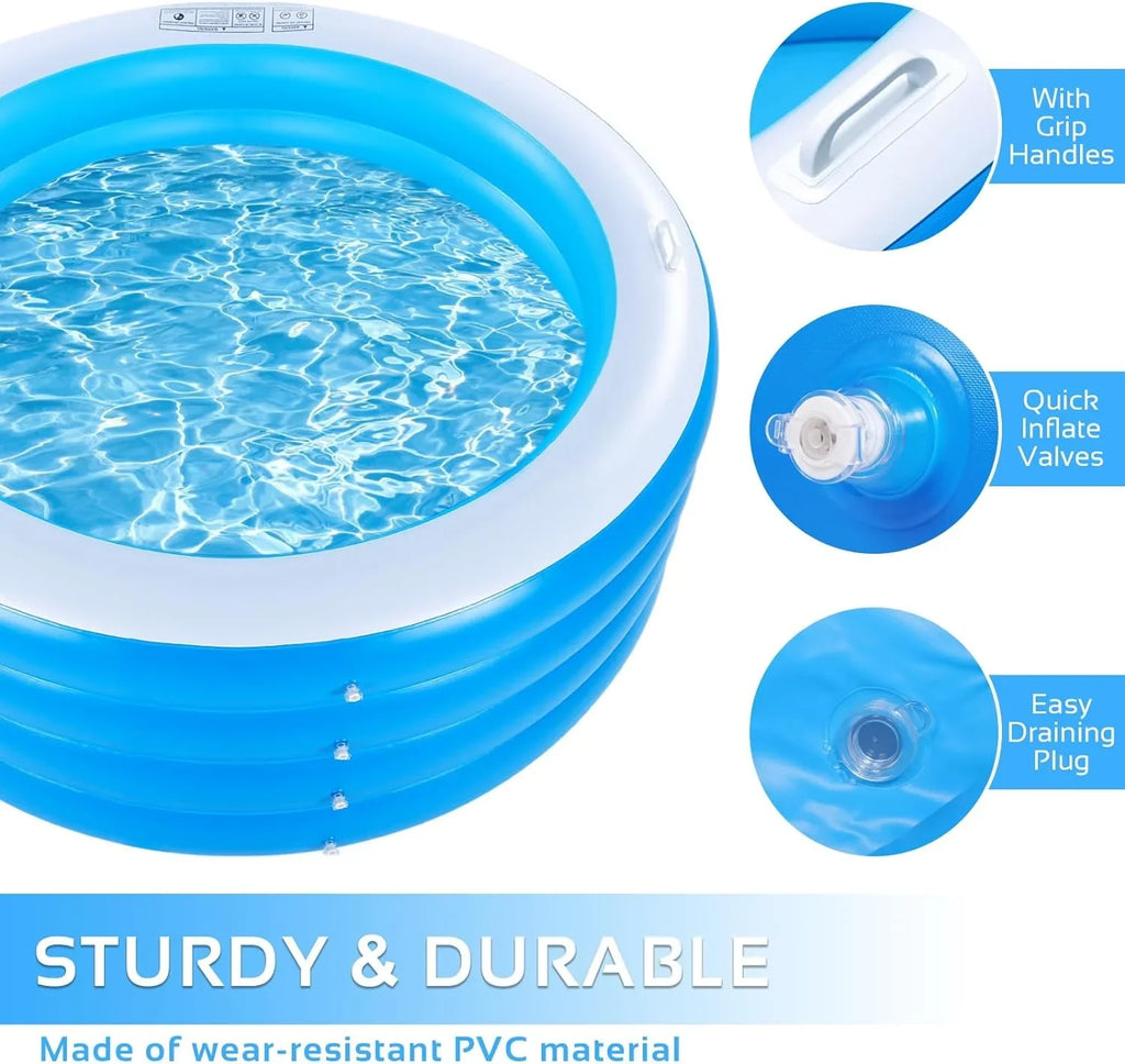 Inflatable Swimming Pool, 70"x30" Large Deep Round Inflatable Pool with Handles Family Pool, Summer aqua Party, Kids, Outdoor, Garden Backyard, Suitable for Adults & 3+ Year Olds (Blue)