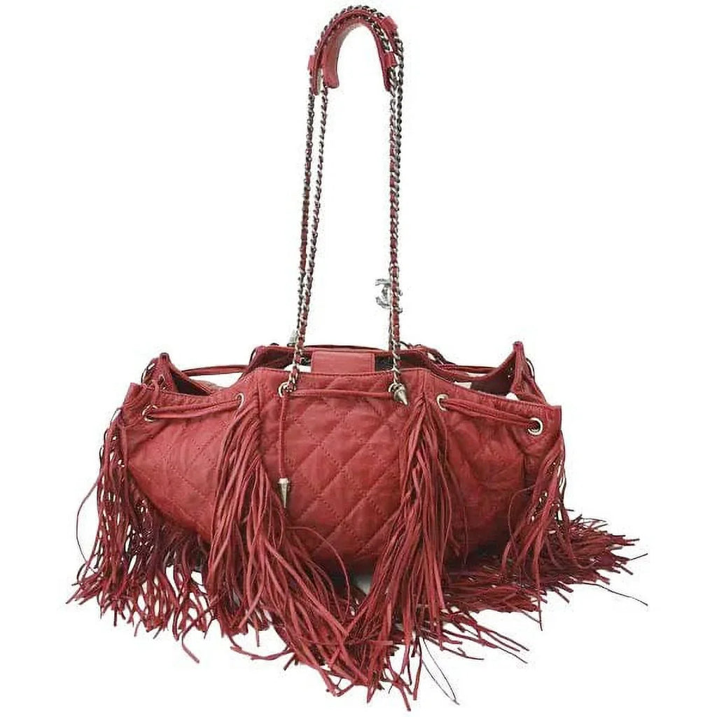 Pre-Loved CHANEL Paris Dallas Drawstring Fringe Leather Shoulder Bag Red
