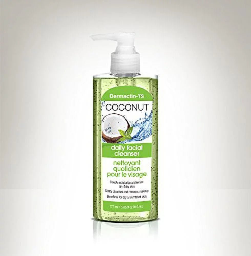 (3 PACK) - for Dry, Irritated & Flaky Skin, Deeply Moisturizes, Gently Cleanses & Removes Makeup, Renews Skin. Dermactin-TS Coconut Facial Cleanser 5.85 oz