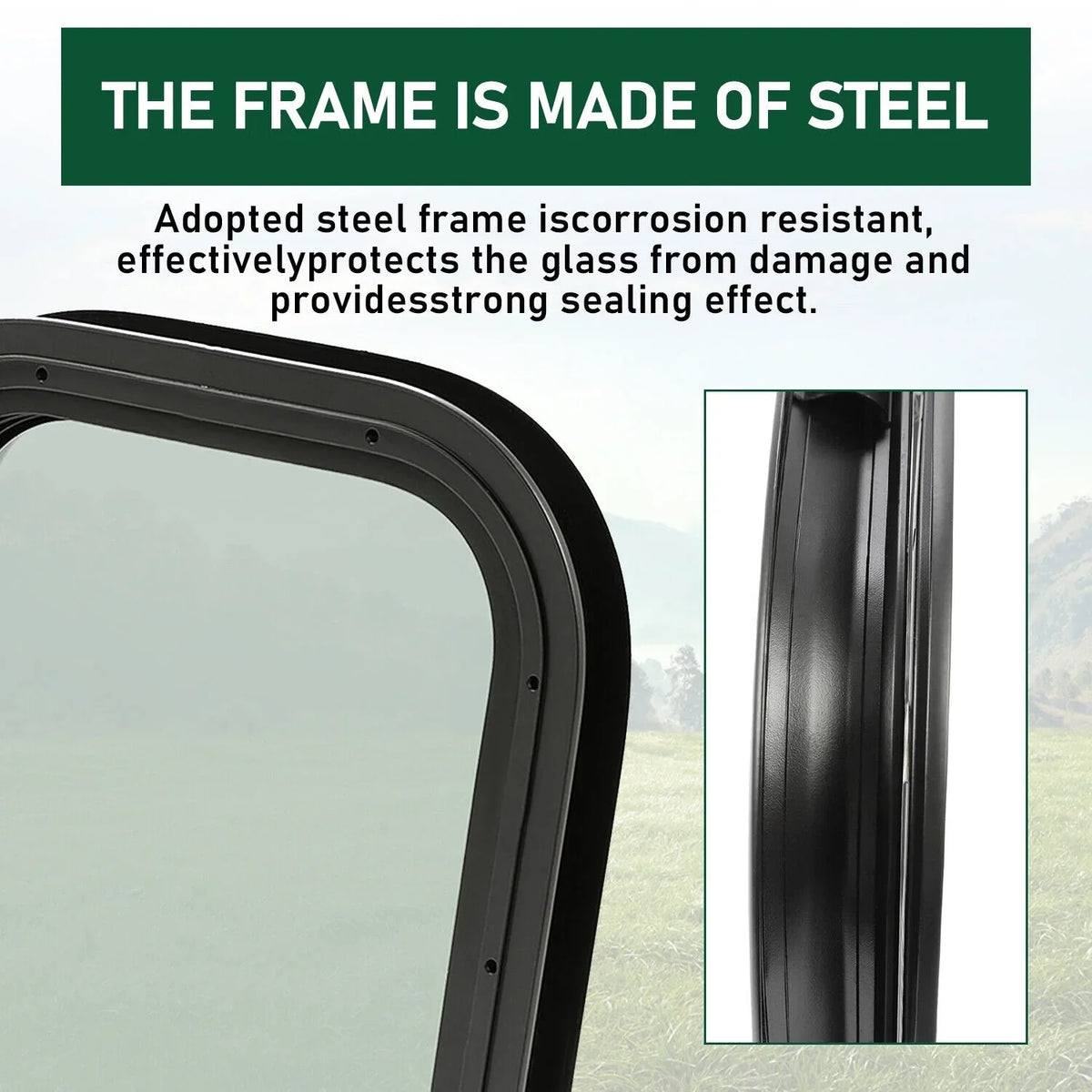 Kojem RV Window Black Universal for Camper Vertical Trailer Rip-Up Cargo Powder Coated Glass Steel