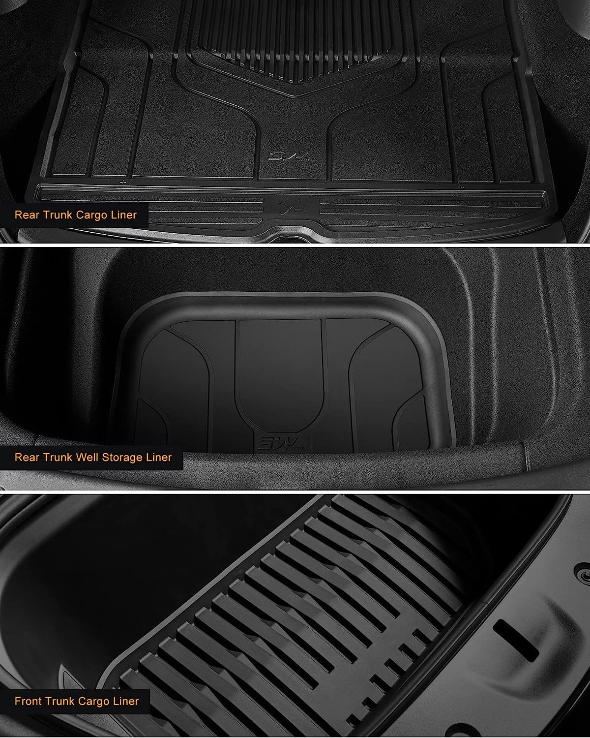 3W Floor Mats & Cargo Liner and Storage Mats For Tesla Model Y 2020-2023 All-climate TPE Car Mats for Tesla Model Y Full Set Black Floor Mats and Trunk Mat Custom Fit for Tesla 5-Seater