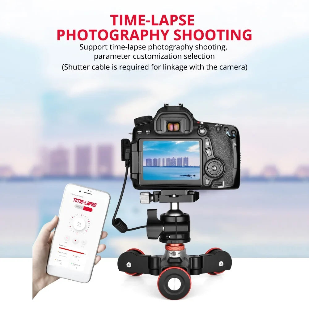 Andoer Video Dolly,Adjustable Speed 3-Wheels Motorized Slider L5i  Dolly 3-Wheels Motorized Car Mobile APP Video Auto Dolly Auto Dolly 3-Wheels Slider Dolly Car APP Time-Lapse Line Wireless dsfen