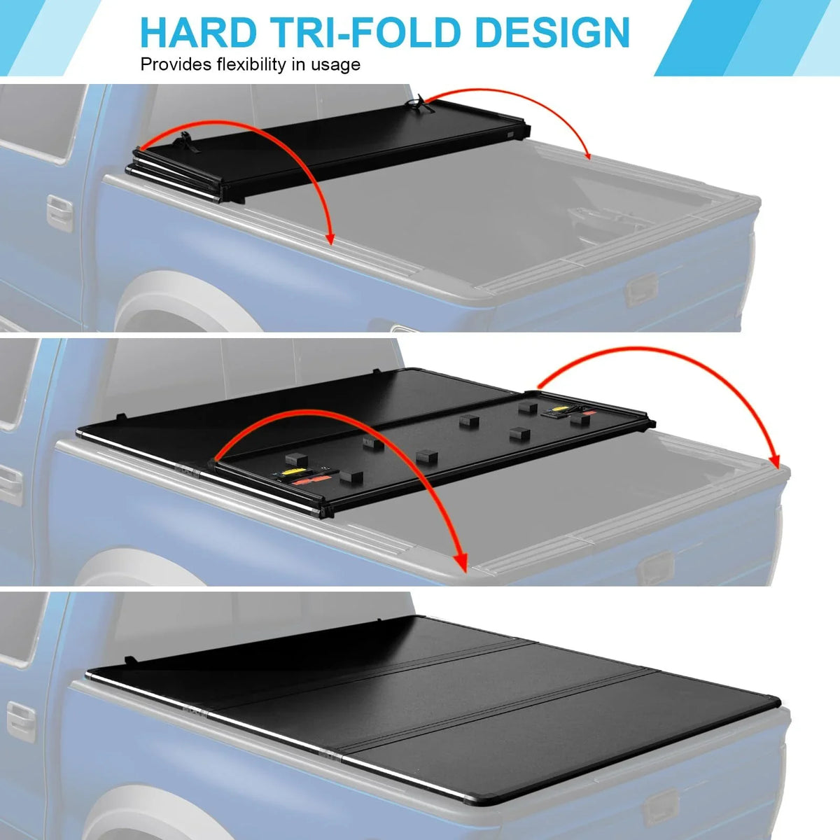 5.7Ft Hard Tri-Fold Pickup Truck Bed Tonneau shield matching with 2009-2023 Fleetside Dodge Ram 1500