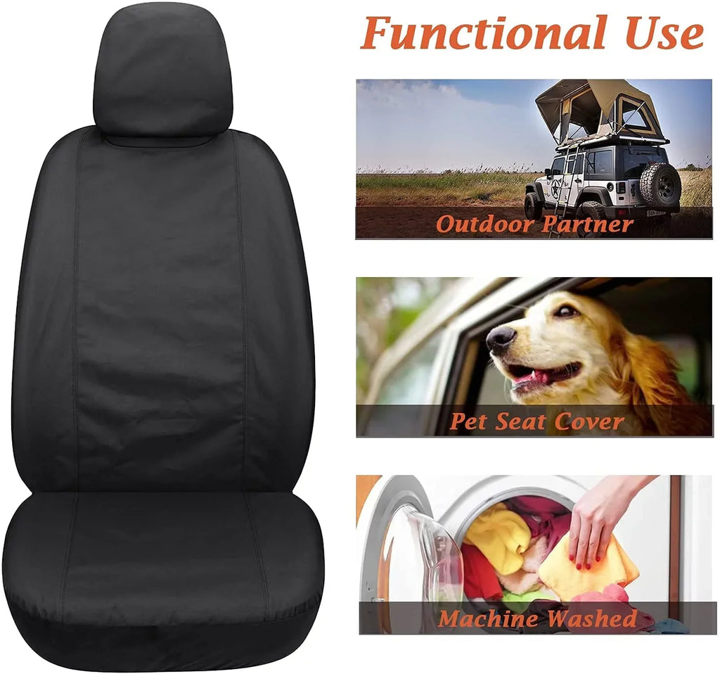Coverado Front Seat Covers 2PCS for Cars, Waterproof Oxford Seat Protectors, Universal Auto Seat Covers Fit for Most Sedans, SUVs, Trucks and Vans, Black