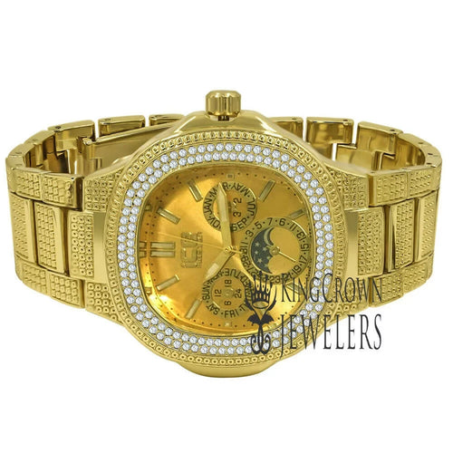 14K Yellow Gold Tone Simulated Diamonds Joe Rodeo Jojo Jojino aqua Resistance Metal Band Watch
