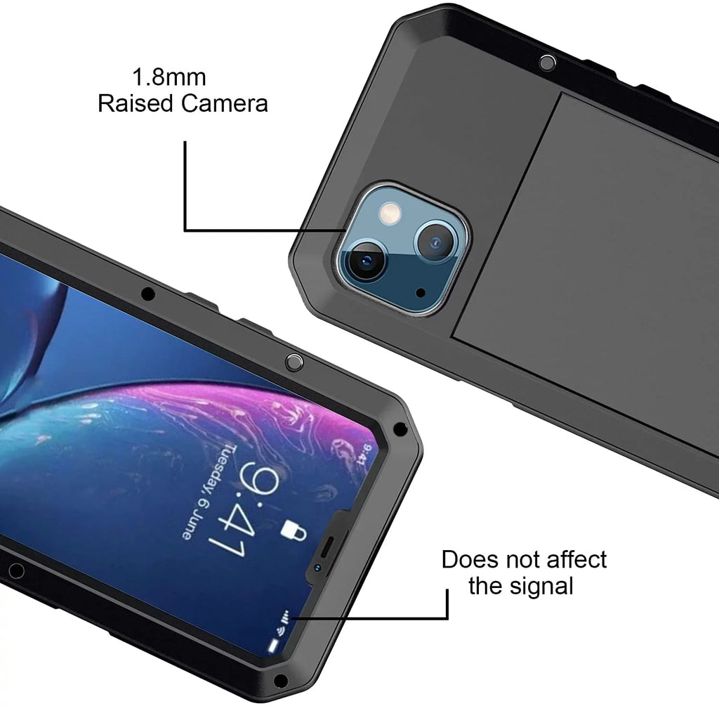 Gorilla Glass Aluminum Metal iPhone 15 Pro Case (Black) Heavy Duty Military Grade Shockproof and Scratch impervious Protection, Rugged Outdoor Travel
