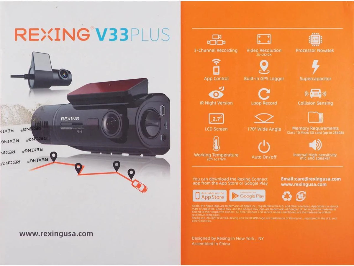 Rexing V33 3 Channel 1440p+1440p+1440p Resolution Dashcam with  Front +Cabin +Rear camera, GPS BBY-V33