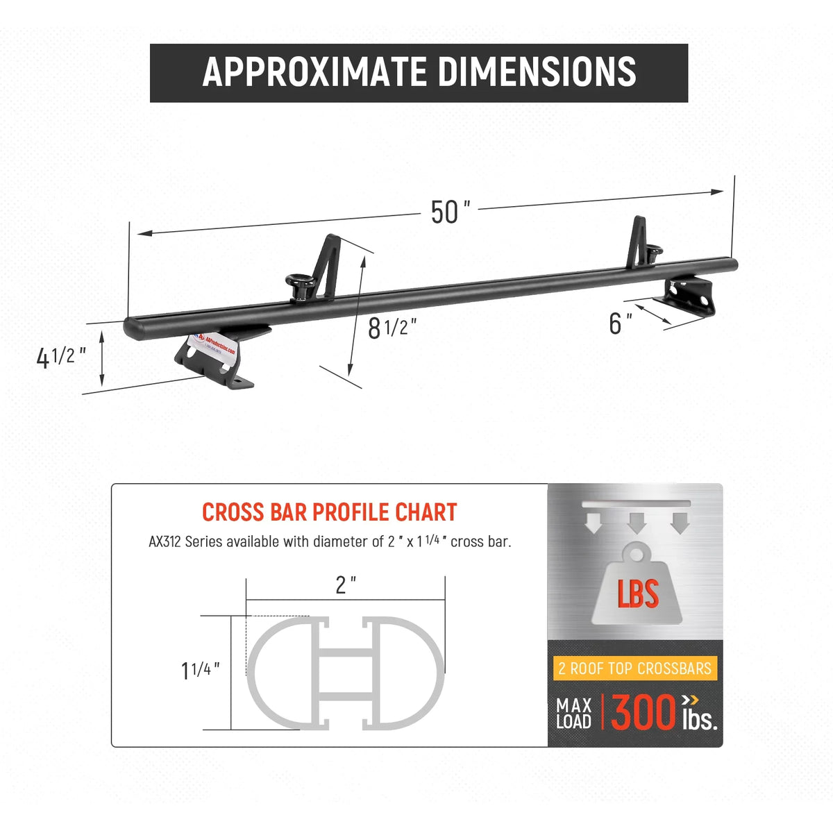 AA-Racks Model AX312-PR RAM ProMaster City 2015-On Aluminum 2 Bar (50") Van Roof Rack System w/ Ladder Stopper Black