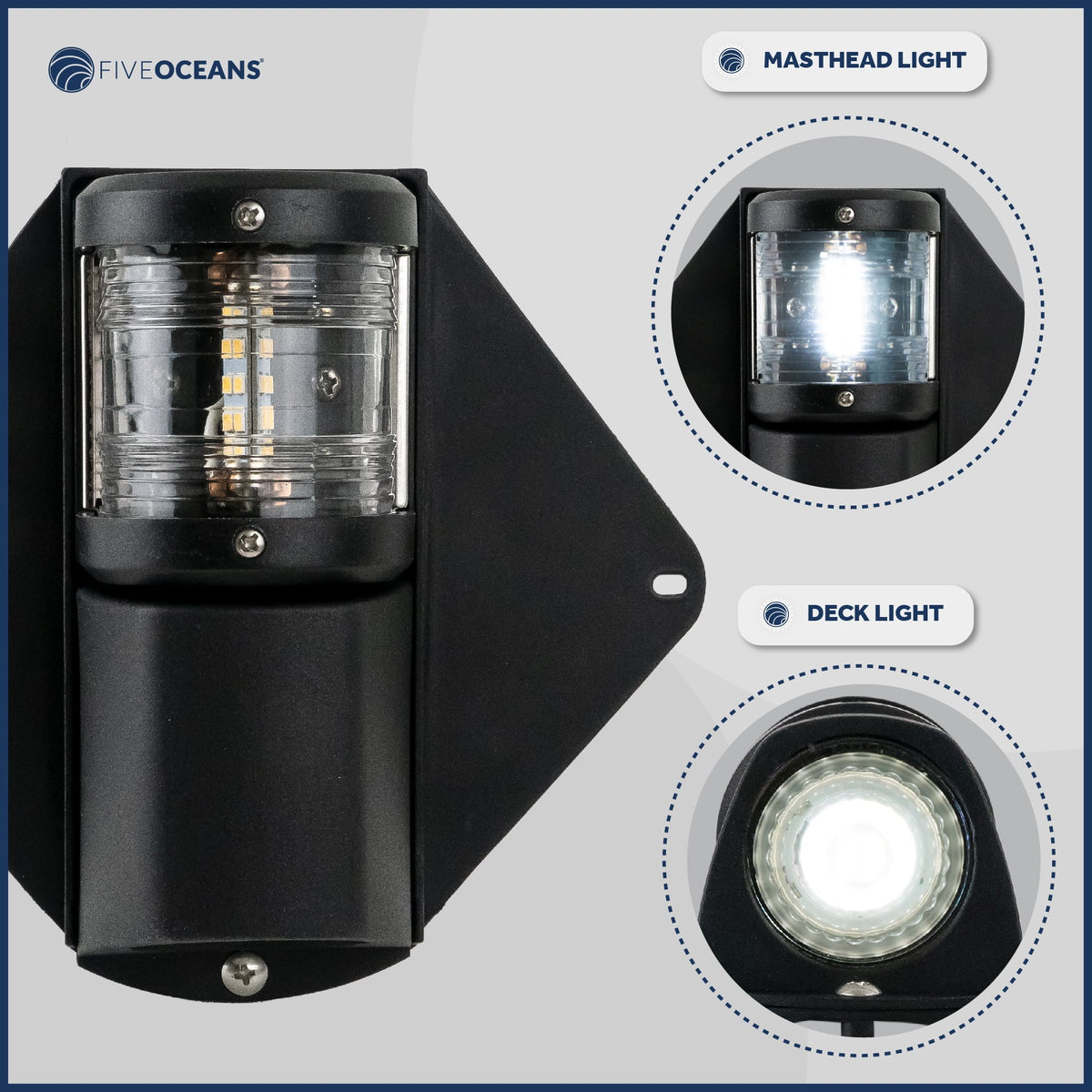 Five Oceans Combination Masthead and Deck Light, LED Masthead Deck Spreader Light, 12V, Vertical Mount for Sailboat - FO3837