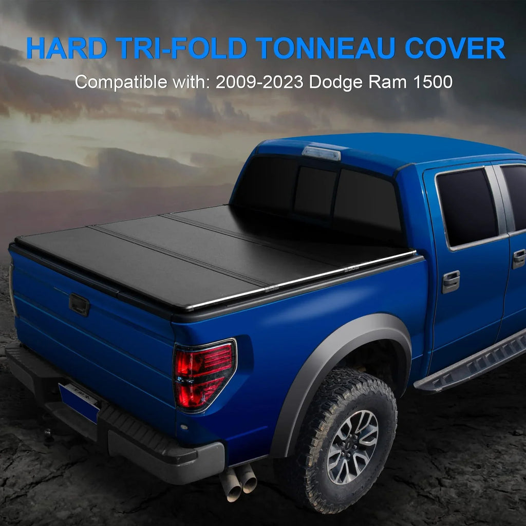 5.7Ft Hard Tri-Fold Pickup Truck Bed Tonneau shield matching with 2009-2023 Fleetside Dodge Ram 1500